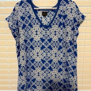 Worthington Blue and White Short Sleeve Blouse